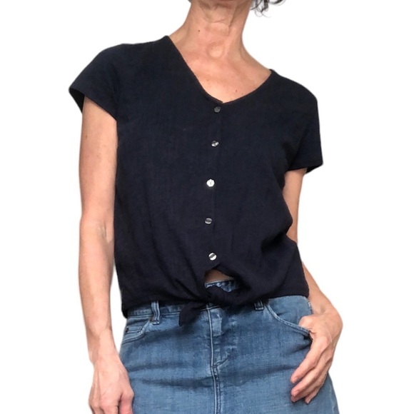 NWTS J. Crew Button up Navy Tie Up Short Sleeve Size Small Cotton and  s… - Picture 2 of 8